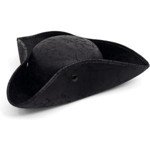 COLLECT PRESENT Distressed Faux Leather Pirate Tricorn Hat for Adults - Vintage Style Pirate Tricorn Hat for Men & Women (Black)