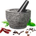 HiCoup Mortar and Pestle Set - 6 Inch Granite, Large Molcajete Bowl with Stone Grinder - Spice, Herb and Avocado Masher for Guacamole, Salsa and Pesto - Holds 2 Cups (6 Inches)
