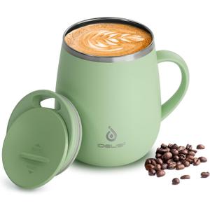 Ideus 16 oz Insulated Coffee Mug with Handle and Lid, Double Wall Stainless Steel Vacuum Thermal Coffee Mug, Travel Coffee Cup Thermal Cup for Home and Office, Avocado Green