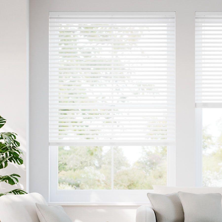 SelectBlinds 2 SWave Cordless Faux Wood Blinds  Maximum Light Control  Any Size 24-48 W x 36-72 H, No Tilt Wand, Inside or Outside Mount, White (36" W x 36" H)