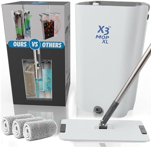 X3 Mop
X3 Mop XL, Separates Dirty and Clean Water, 3-Chamber Design, Flat Mop and Bucket Set, Hands Free Home Floor Cleaning, 3 Reusable Microfiber Mop Pads Included