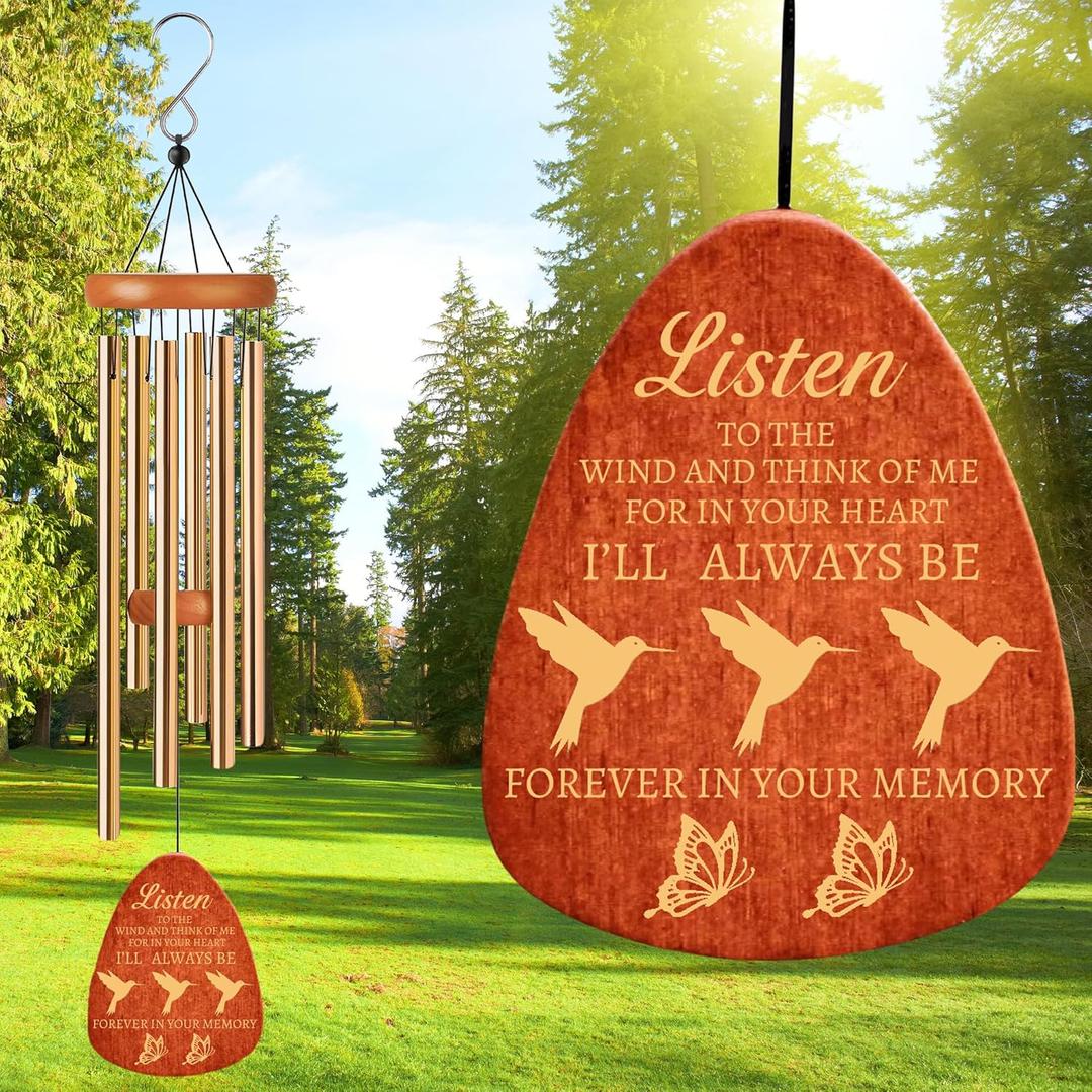 37" Sympathy Wind Chimes with Hummingbird, Memorial Wind Chimes for Loss of Loved One Prime, Bereavement/Sympathy/Memorial Gift for Loss of Mother Father Husband Remembrance!(P1) (Gold, 37")