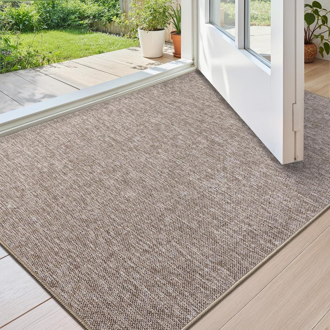 Color&Geometry Ultra Thin Indoor Door Mat (Rolled-up NO Creases) 32"x48", Non Slip Rubber Backed Dirt Trapper Door Mat Indoor Entrance, Low Profile Entryway Mat, Easy Clean, Light Brown Linen
