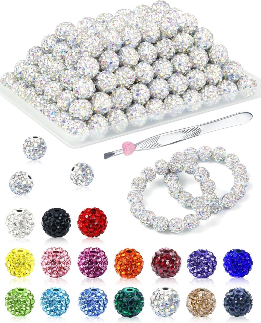 120PCS FIVEIZERO Rhinestone Beads for Jewelry Making, 10mm Red Shiny Round Sparkle Crystal Clay Bead Bulk Sparkly Baseball Necklace Beads for Bracelets and DIY Crafts