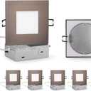 ZYC 4-inch Square Recessed Lighting - Ultra Thin Dimmable Square LED Ceiling Light,5 Color Temperature 2700-5000K Selectable,9W 800LM High Brightness,Canless Wafer Downlight,Pack of 6 Bronze.
