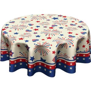 4th of July Tablecloth Patriotic American Flag Round Tablecloth 60 Inch Independence Day Memorial Day Table Cloth for Farmhouse Kitchen Decor Polyester Fabric Table Covers for Party Outdoor Camping