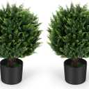 21''T Artificial Cedar Topiary Ball Tree 2 Pack, Outdoors Artificial Shrubs Fake Plants Uv Rated Potted Plants for Outdoor, Indoor, Front Door, Office Decor.