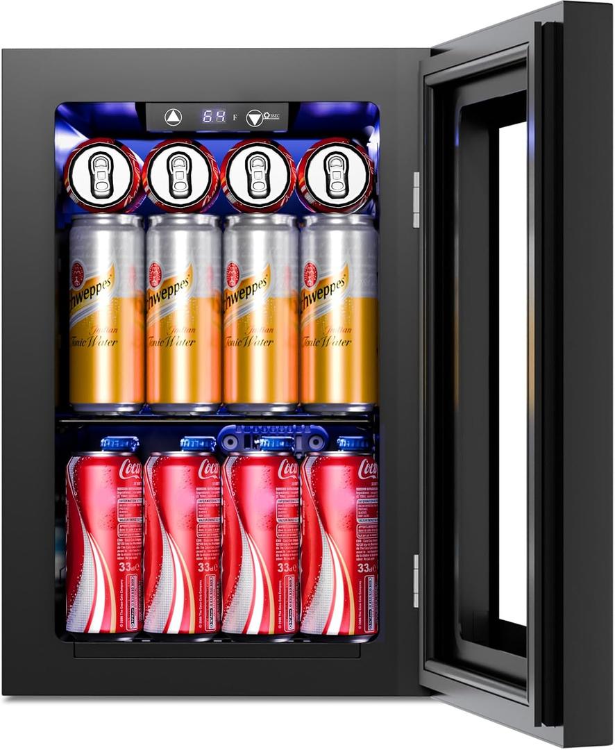 Antarctic Star 18L Beverage Refrigerator Cooler 24Can, Mini Fridge with Quiet Compressor, LED Light,Freestanding Small Fridge with Electronic Temperature Control for Home and Bar(40-61 )
