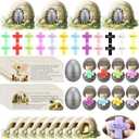 PullCrease 20 Sets Christian Easter Basket Stuffers Bulk Eggs Bible Story Cards Stress Cross Stone and He Has Risen Cards Religious Sunday School Crafts Holy Week Gifts for Church (Classic)