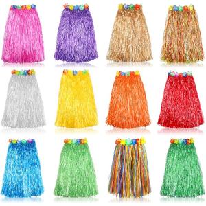 Grass Skirt Hawaiian Luau Hula Skirts Party Decorations Favors Supplies Grass Skirts for Adult Elastic Hibiscus Flowers Tropical Skirt, Party, Birthday, Celebration 60CM 12Pack Multicolored,