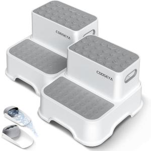 COOSEYA 2 Step Stools for Kids,Toddler Step Stool for Bathroom Sink,No-Slip Double up Stepping for Toddlers Bathroom, Multifunctional Toilet Potty Stool for Kids,Toilet Potty Training(2 Packs) (Gray)