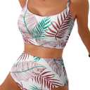 Herseas 2 Piece High Waisted Bikini Set for Women 2026 Spaghetti Straps Swim Top with Reversible Bottom Bathing Suit (Small, Brick Red)