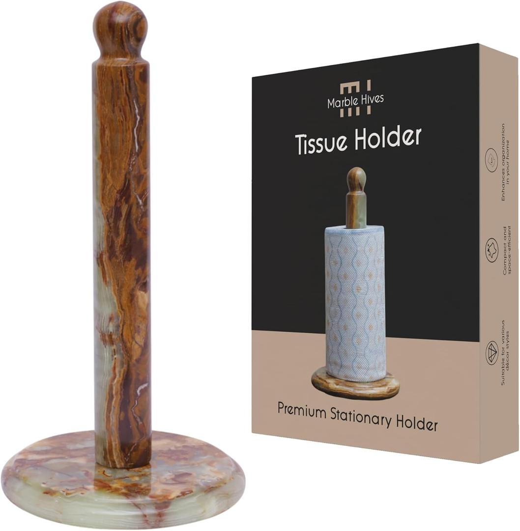 Marble Kitchen Paper Towel Rack Holder Handmade Paper Roll Holder with Stand Non-Slip - Wrapping Paper Holder for Kitchen Countertop, Cabinet & Bathrooms - Hand Towel Rack Standup Holder (Onyx Green)