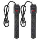 Amazon Basics 6-Outlet Surge Protector Power Strip with 200J Protection, Circuit Breaker, 2ft Extension Cord, Black, 2-Pack
