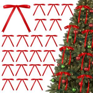 Riceshoot Red Bows 5 x 7 Inches Red Twist Tie Ribbon Bows for Cake 24 Pcs Ribbon Bow for Gift Wrapping Balloons Treat Bags Valentine's Day Birthday Party Favors DIY Wedding Craft Decor