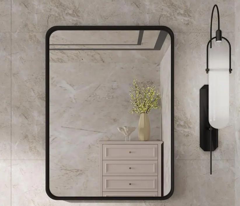 Black Framed Mirror for Bathroom Vanity,Wall Mounted Bathroom Mirrors for Over Sink,12x16in Brushed Rectangle Bedroom Mirror,Modern Decorative for Restroom,Farmhouse,Horizontally or Vertically Hanging