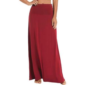 Women's Boho Flod Over Long Maxi Skirt Elastic High Waisted Long Skirts for Women (Medium, Wine Red)