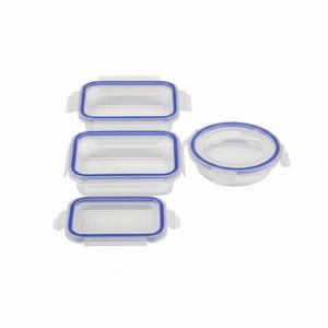 Amazon Basics Glass Food Storage Containers with Locking Lids, Set of 4, 8 pieces including lids, BPA-Free, clear with blue silicone ring