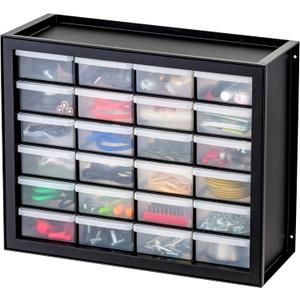 IRIS USA 24-Drawer Plastic Storage Cabinet, Teacher Toolbox, Garage, Black | Wall mountable, Stackable, Small Business Scrapbook Art Balloons Building Bricks Crafts Stickers Storage