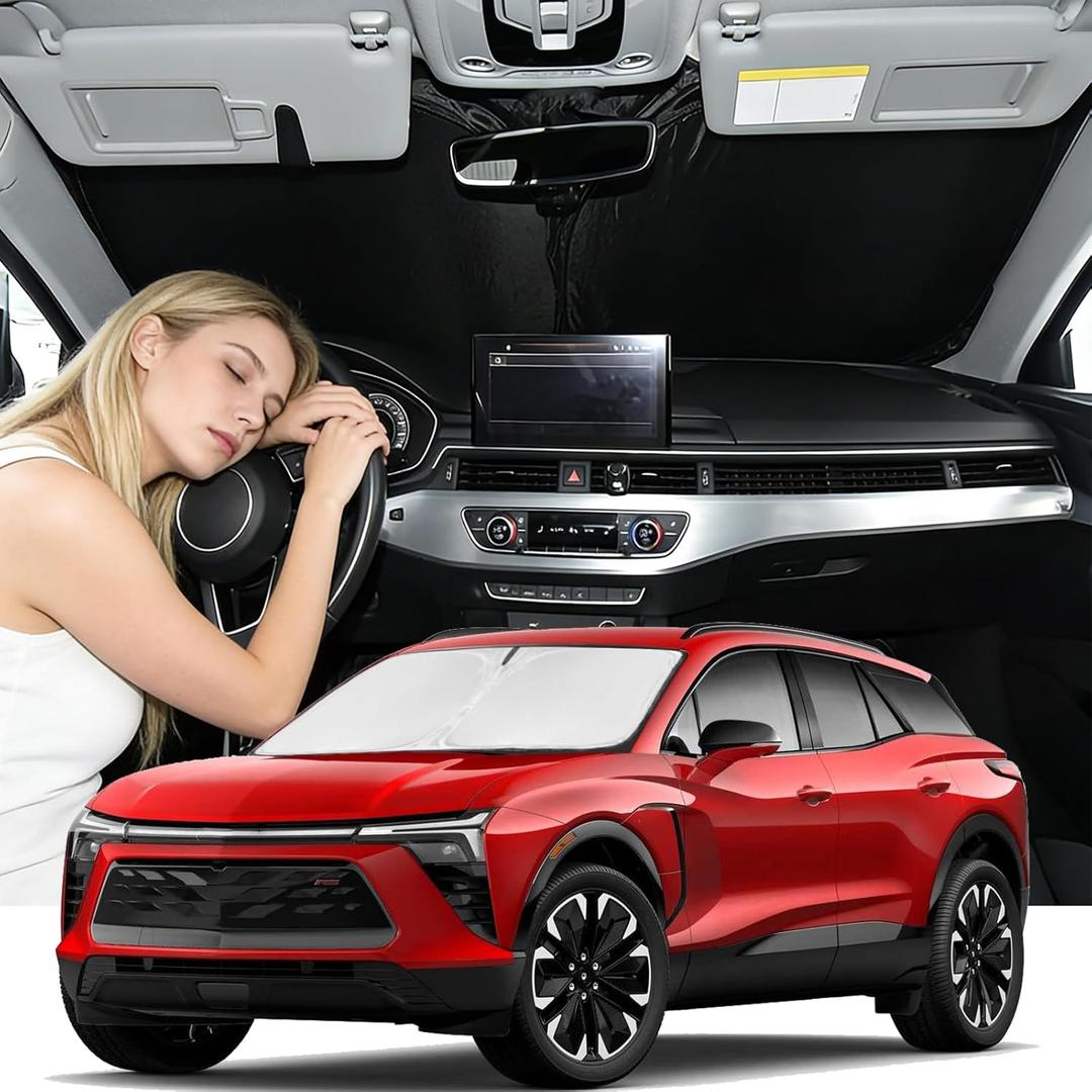 Custom Fit Windshield Sun Shade for Blazer EV 2024-2025 2026, Foldable, Easy to Install & Store, Full Coverage, 210T Reflective Fabric, Blocks 99% of UV Rays, 35x50 Inch