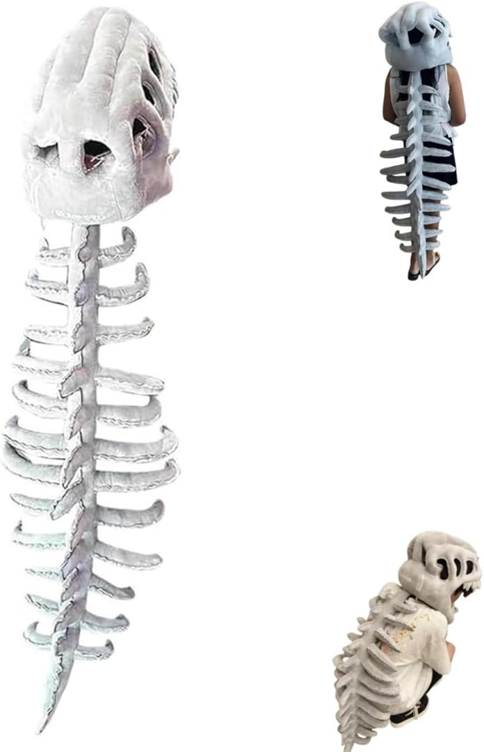 Wearable Dinosaur Skeleton Plush,Realistic 3D Skeleton Design Dinosaur Skull Outfit,Halloween Themed Costume (Children(75cm/30in), Grey)
