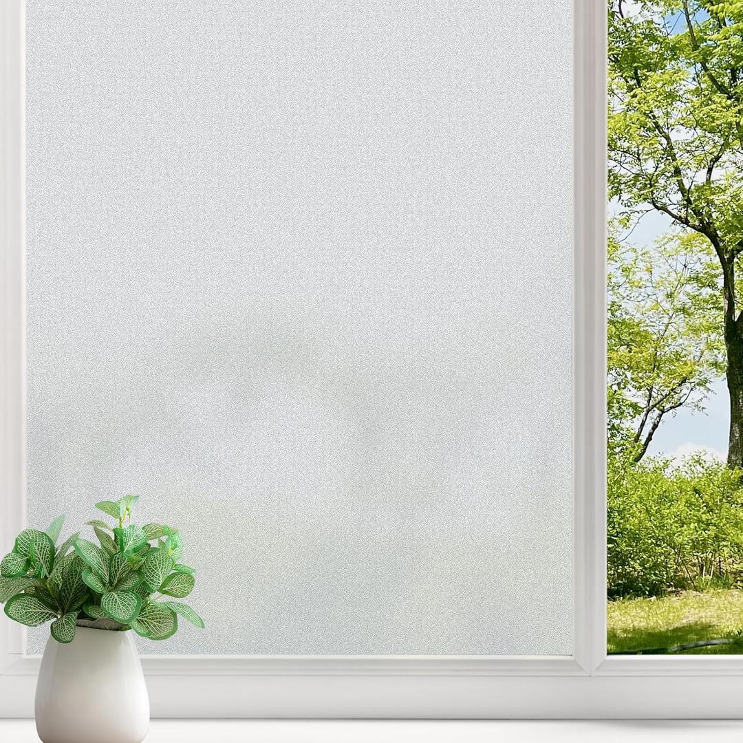 Amiya Frosted Window Privacy Film Bathroom Window Film for Glass Reusable, No Glue Frosted Anti-UV, Anti-Glare,23.6x78.7Inch, Pure