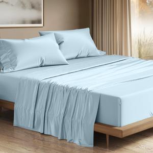 THREAD SPREAD 100% Egyptian Cotton King Size Sheets Set - Luxury 1200 Series Plush Collection Egyptian Cotton Sheets King Size (4 PC, Light Blue), Silky Soft, Cooling, 17" Deep Pocket Bed Set