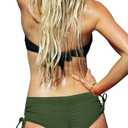 Upopby Women's Sexy Boyshort Bikini Bottom Side Tie Cheeky Swimsuit Bottoms Ruched Tankini Swim Shorts, L, Olive Green