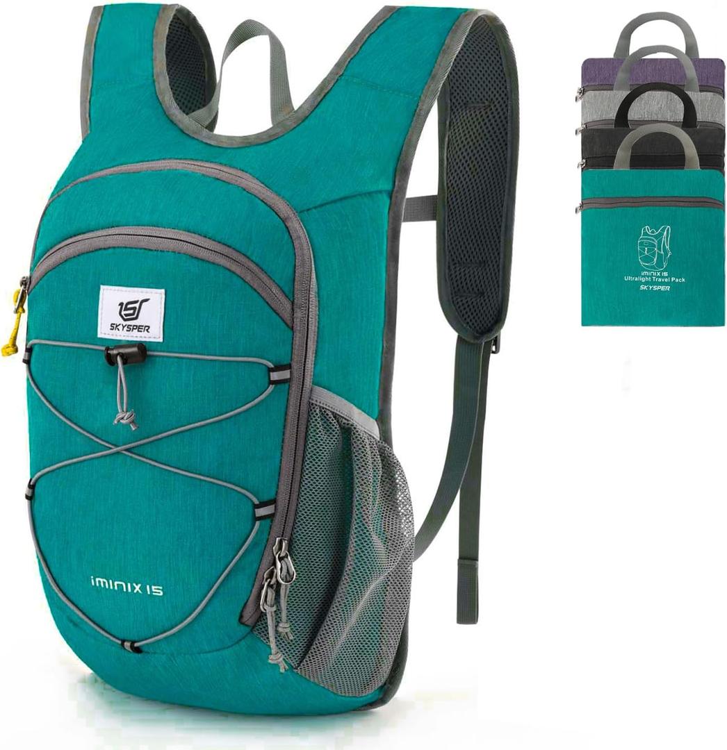 SKYSPER 15L/20L Foldable Hiking Backpack Lightweight Packable Travel Daypack with Chest Strap Small Folding Pack for Walking (Green)