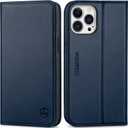SHIELDON Wallet Case for iPhone 13 Pro Max 5G, Genuine Leather Magnetic Folding Shockproof Full Protection Case with Kickstand Credit Card Slots Compatible with iPhone 13 Pro Max (6.7") - Navy Blue
