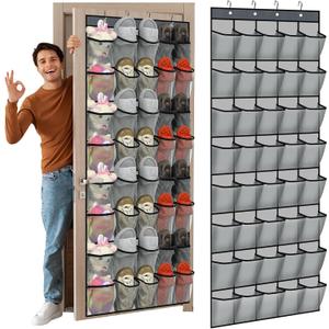Windyun 40 Over the Door Shoe Organizer Large Mesh Pocket Hanging Shoe Rack for Closet Gray Nonslip Behind Door Storage Holder Back to School Organizer for Dorm Room College Classroom Storage
