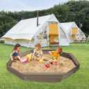 Wooden Octagonal Sandbox with Cover, Outdoor Sandpit with 4 Bench Seats, Sand Box for Children, Beach for Backyard, Patio, Garden (Coffee), 78 inches x 82 inches x 8.5 inches