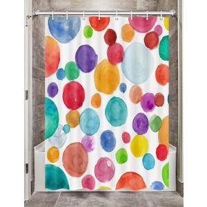 DYNH Colorful Polka Dot Camper RV Shower Curtain for Travel Trailer Bathroom, Kids Camping Small Narrow Shorter Fabric Shower Curtains Set, Happy Camp Outdoor Decor Accessories with Hooks 47X64 (Blue)