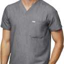 FIGS Leon Scrub Top for Men 3 Pockets, Tailored Fit, Modern V-Neck, 4-Way Stretch, Moisture-Wicking (Gray, S)