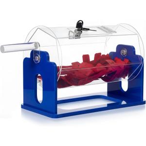 Leinuosen Acrylic Raffle Drum, 13 x 10.6 x 7 Inches Holds 1500 Tickets, Clear Raffle Tickets Box with Handle, Transparent Spinner Cage for Games, Party Activities (Hexagon, Dark Blue)