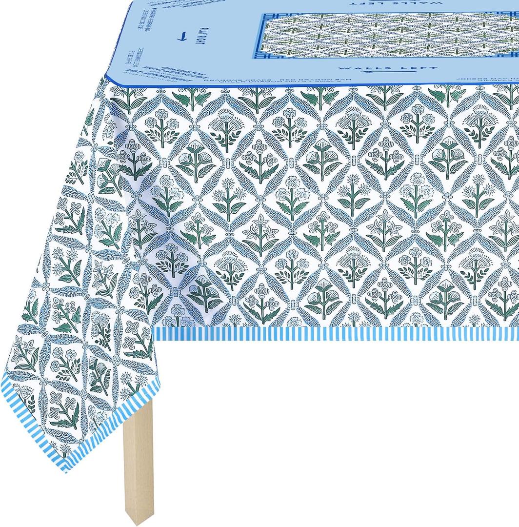 Mahjong Tablecloth 55" x 55" Polyester Blue Block Print Floral Flower Square Instructional Design with Rules for Family Game Night Party Favor Supplies
