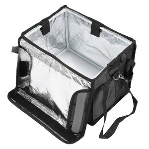 Insulated Bag with Bottom Plate, Inner Frame Shoulder Strap Insulated Food Delivery Bag, Reflective Strip Oxford Cloth Reusable Catering Cooler Bag for Food Delivery (32L)
