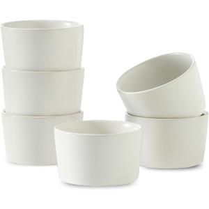 Ramekins 4 OZ,Oven Safe Small Ramekins Set for Creme Brulee, Souffle, White Ramkeins Kit for Baking, pudding, Ceramic Mini Ramkeins Set of 6, Custard cups for Kitchen, White