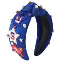 4th of July USA Beaded Headbands for Women Girls Red White Blue American Flag Headband Knotted Crystal Pearl Patriotic Hairband American Fourth of July Accessories Gifts