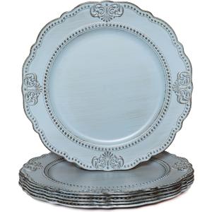Spsyrine Antique Blue Charger Plates Set of 6, 13" Chargers for Dinner Plates, Wedding, Banquets, Party