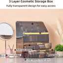 Large 3-Tier Makeup Organizer with Drawers and Lipstick Holder, Dustproof Waterproof Skincare Storage Box for Bathroom Countertop, Vanity Cosmetic Organizer,Clear Black