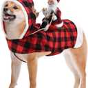 Dog Christmas Costume Running Santa Claus Riding on Pet Christmas Winter Plaid Hoodie Coat for Dog Cat Christmas Holiday Outfit Pet Xmas Dog Clothes L