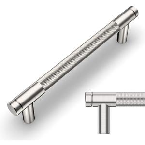 Amerdeco 10 Pack Brushed Satin Nickel Knurled Cabinet Pulls 5 Inch Center to Center Kitchen Cabinet Handles for Drawer Dresser, Cupboard and Wardrobe ZH0031 (5"/128MM Hole Center)