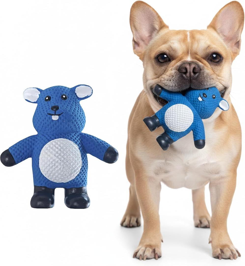 2 x My Pet & Me - Squeaky Dog Toys for Light to Moderate Chewers - Fun Latex Toys for Puppies, Teething, and Gentle Play - Interactive Fetch and Chew Toy with Squeaker (Blue Mouse, 4.3 Inch)
