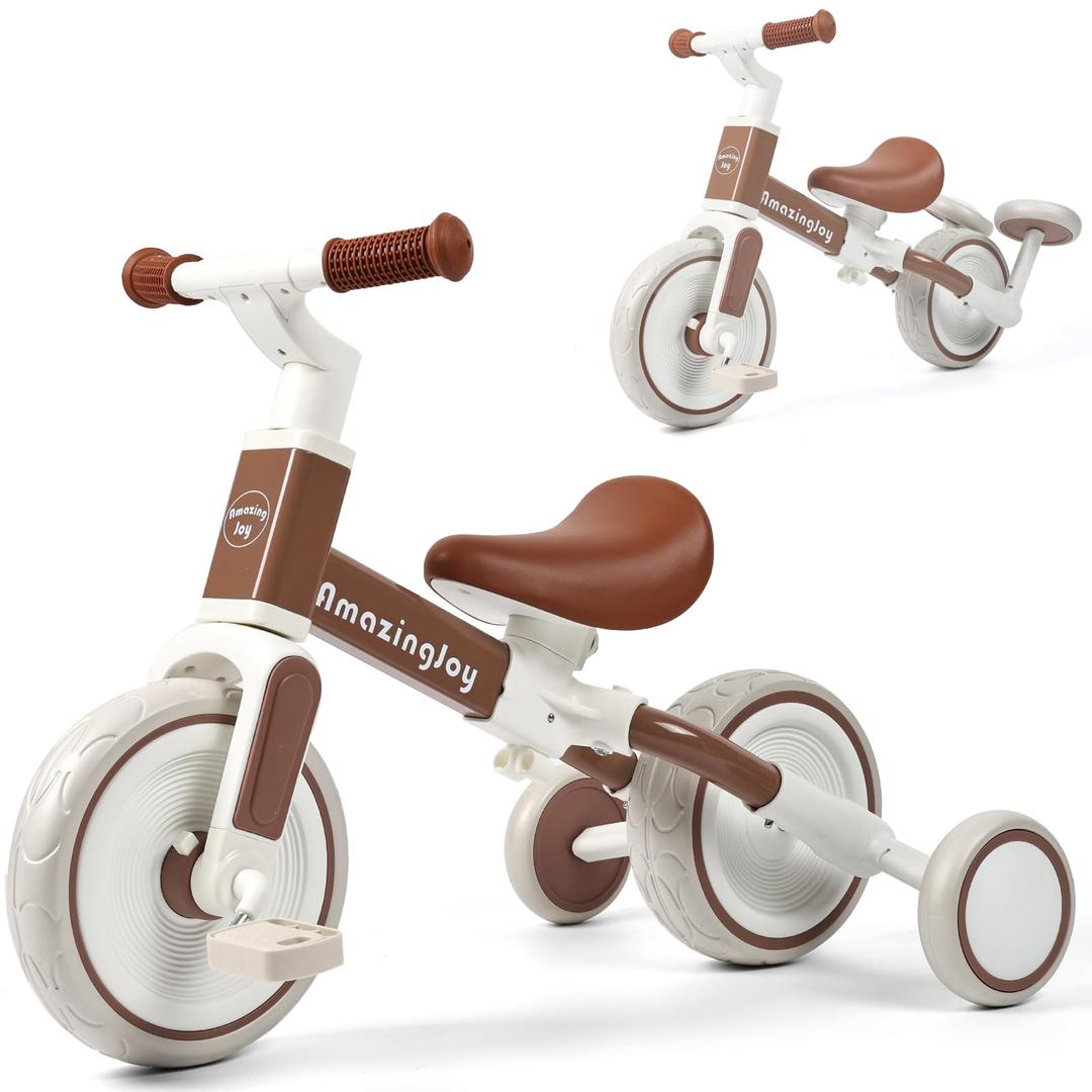 4 in 1 Toddler Tricycle for 2-5 Year Olds Kids Trike 3 Year Old Tricycle Toddlers Boys Girls Gift Trike Toddler Tricycle 1-3 Kids Trikes 3-5 Removable Pedal Adjustable Seat Brown