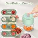 250ml Electric Garlic Chopper, Portable Garlic Press, Wireless Mini Food Processor, Rechargeable Garlic Chopper Mincer for Ginger, Chili, Onion, Minced Meat and Spices (Green)