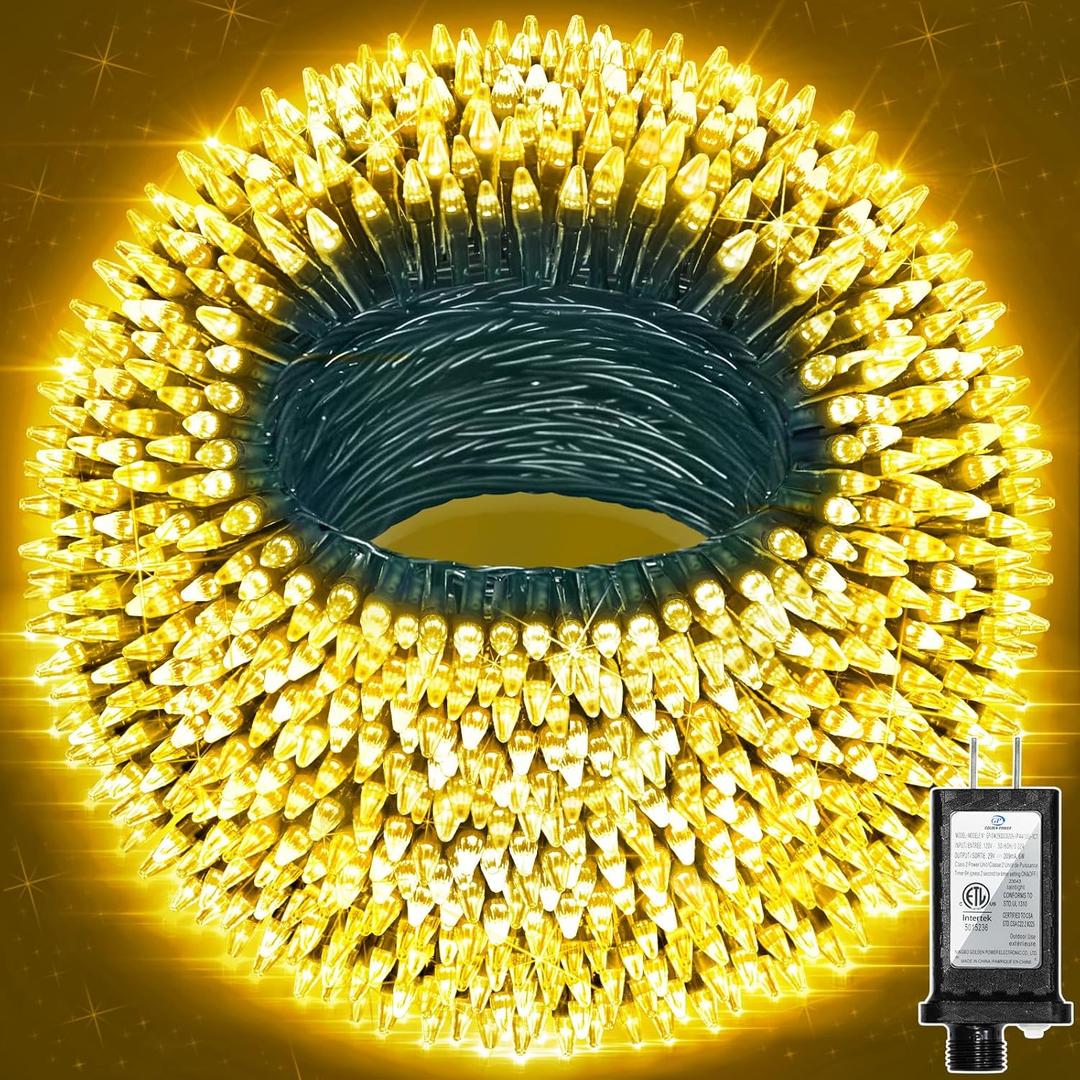 470FT 1500 LED Christmas Lights, 12 Modes Warm White Outdoor String Lights with Timer & Dimmable, Waterproof Green Wire Christmas Lights for Outside Wedding Tree Xmas Patio Fence Party Decorations