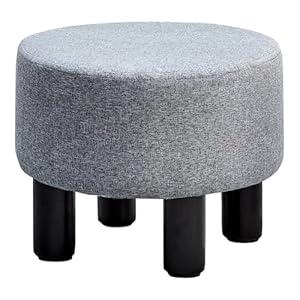 Cpintltr Linen Ottoman Round Footrest Stool Upholstered Step Stool Ottomans Sofa Stool 4 Wood Legs with Anti-Slip Pads Modern Accent Home Decor Suitable for Living Room Bedroom Entryway Dark Grey