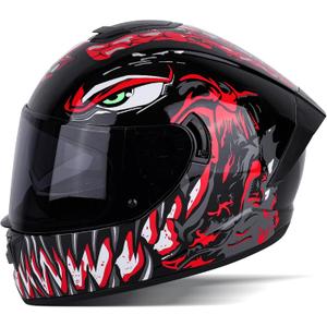 MotuoMr BSDDP Unisex-Adult Full Face Motorcycle Helmet DOT Approved Motorbike Moped Street Bike Racing Crash Helmet with Graphic (Red Venom, Large)