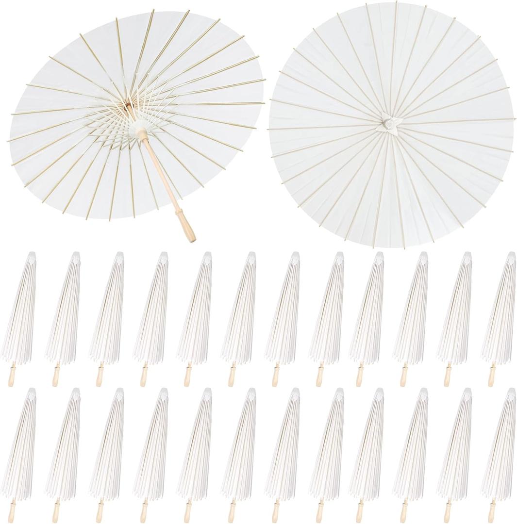 Aodaer 24 Pack 33 Inches Paper Umbrellas for Wedding Chinese Japanese Parasol Paper Decorative Oiled Umbrella DIY Painting Crafts for Bridal Party Decor Photography Props, White